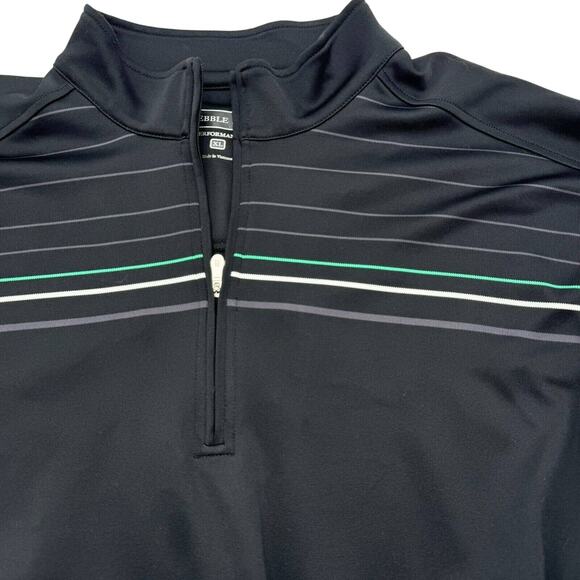 Pebble Beach‎ XL Performance Pullover Long Sleeve Shirt black green stripe - Picture 1 of 8